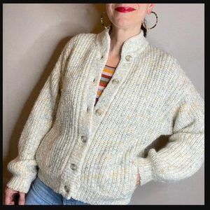 Vintage thick knit chunky cropped sweater coat coatigan cardigan balloon sleeve